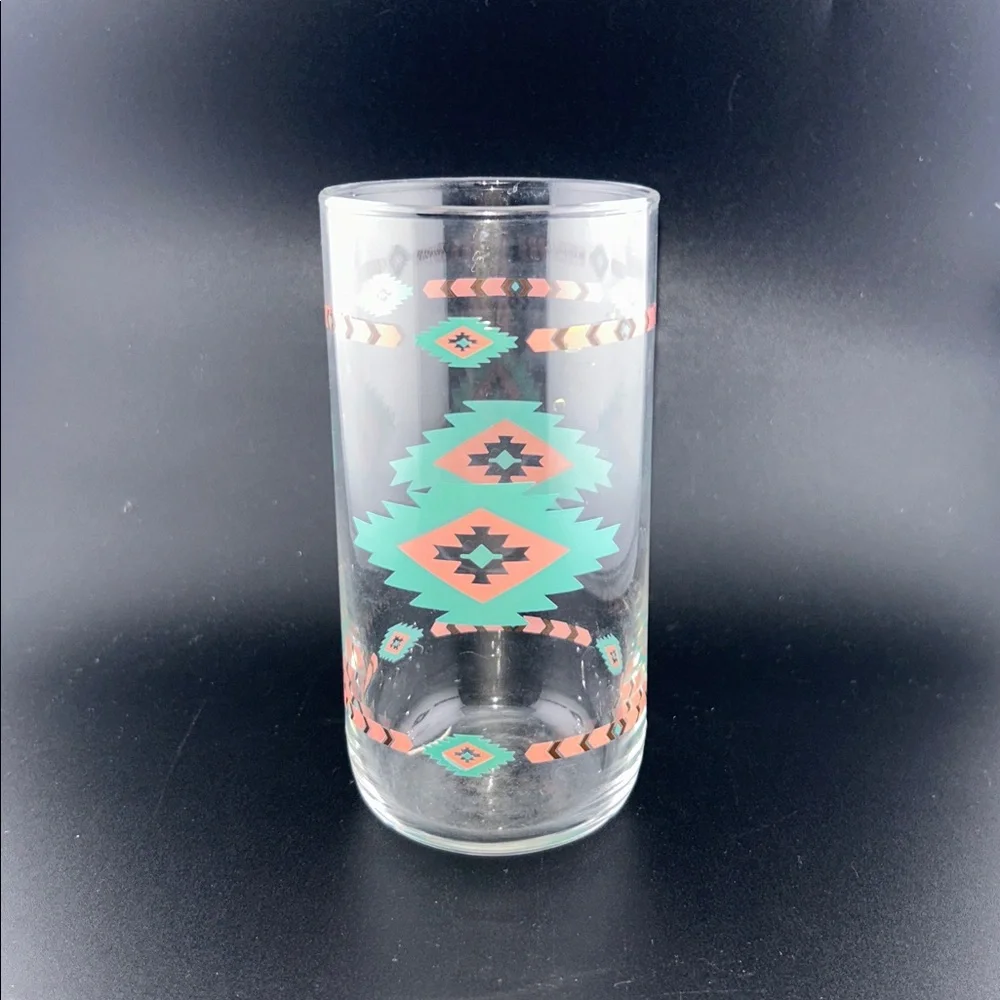 Vintage Libbey Meiwa Aztec Southwestern 16oz glass tumbler Set of 6 - Picture 3 of 3